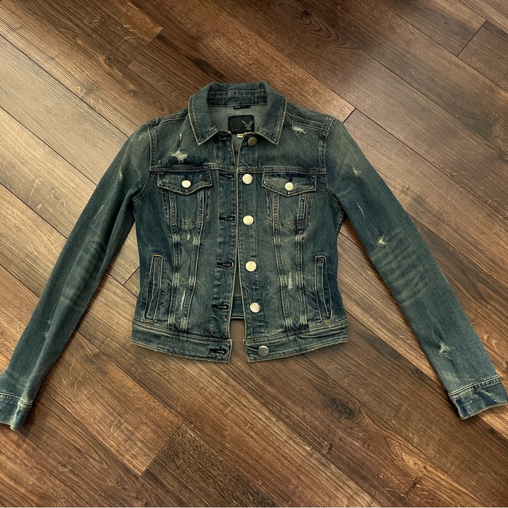 American Eagle Outfitters Super Stretch Blue Jean Distressed Jacket
